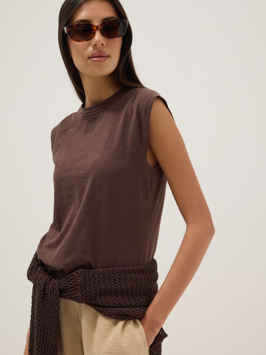 Brown regular fit pure cotton short sleeve T-shirt_0