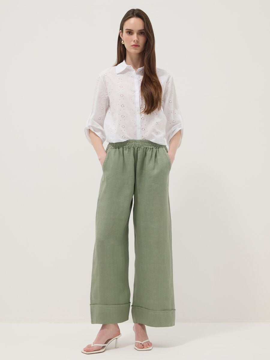 Green pure linen regular-fit trousers_0