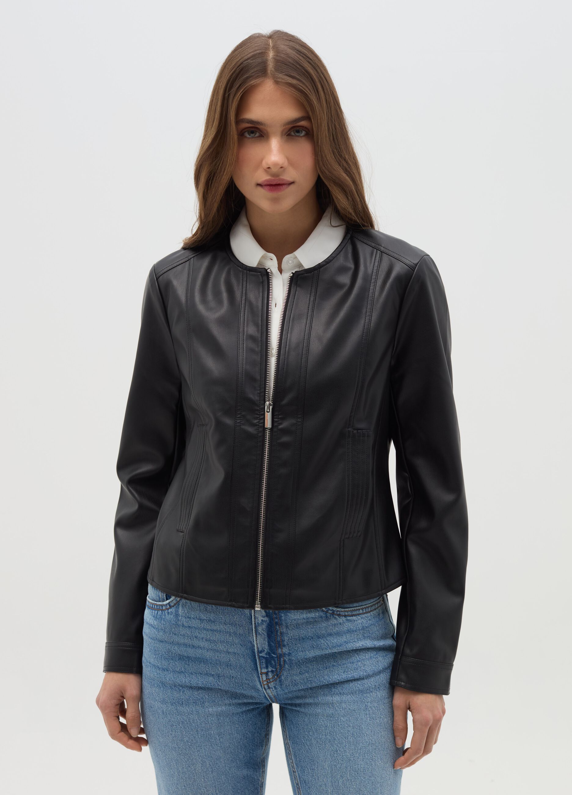 Giacca corta biker full-zip