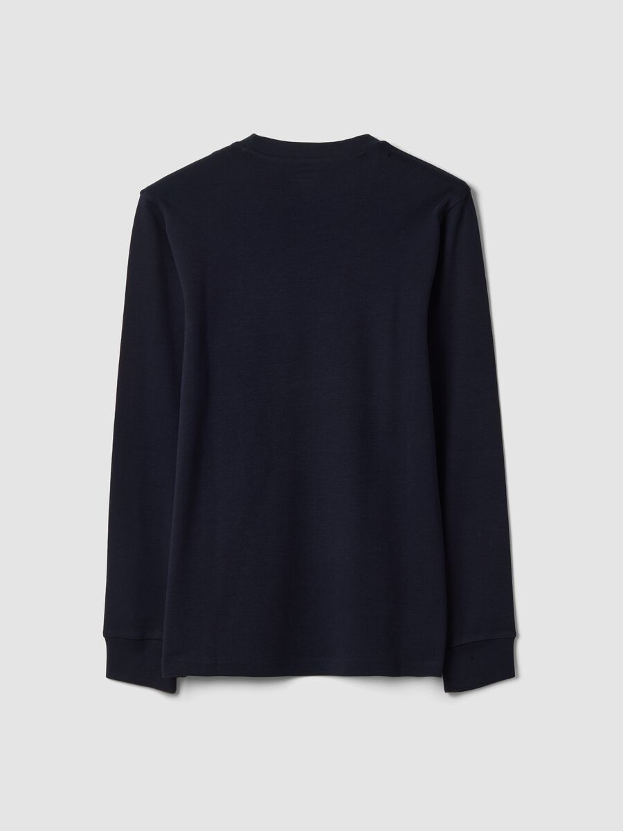T-shirt blu in puro cotone girocollo a maniche lunghe regular fit_2