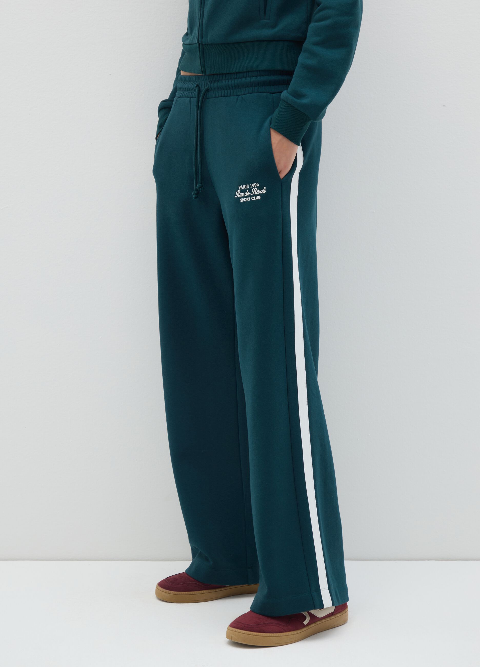 Wide leg red cotton-blend trousers