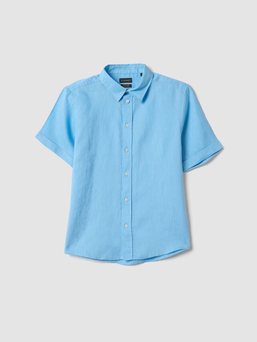Camicia azzurra in puro lino per bambino over fit_3