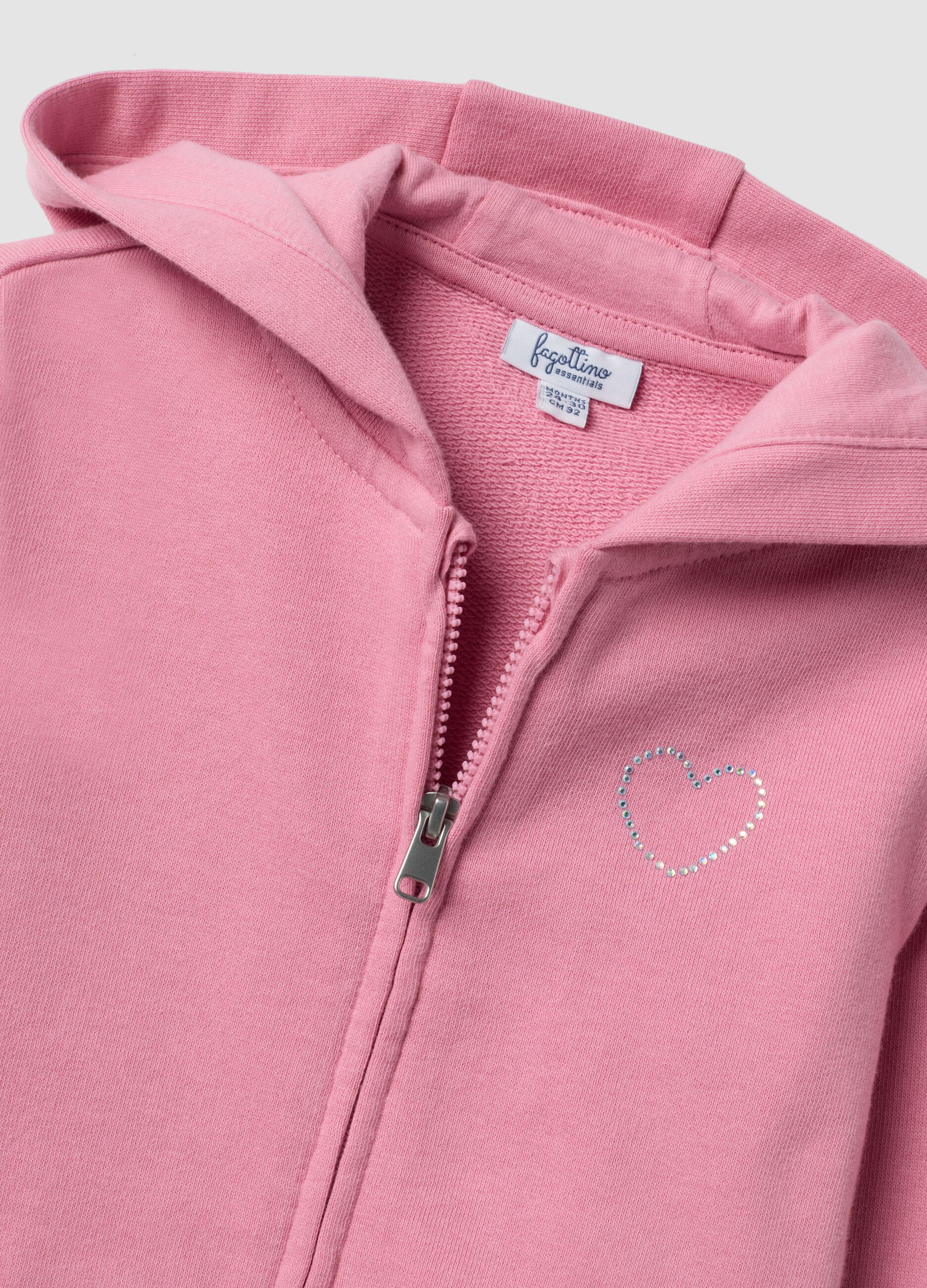Pink hooded sweatshirt in pure organic cotton with star, regular fit, for baby girl