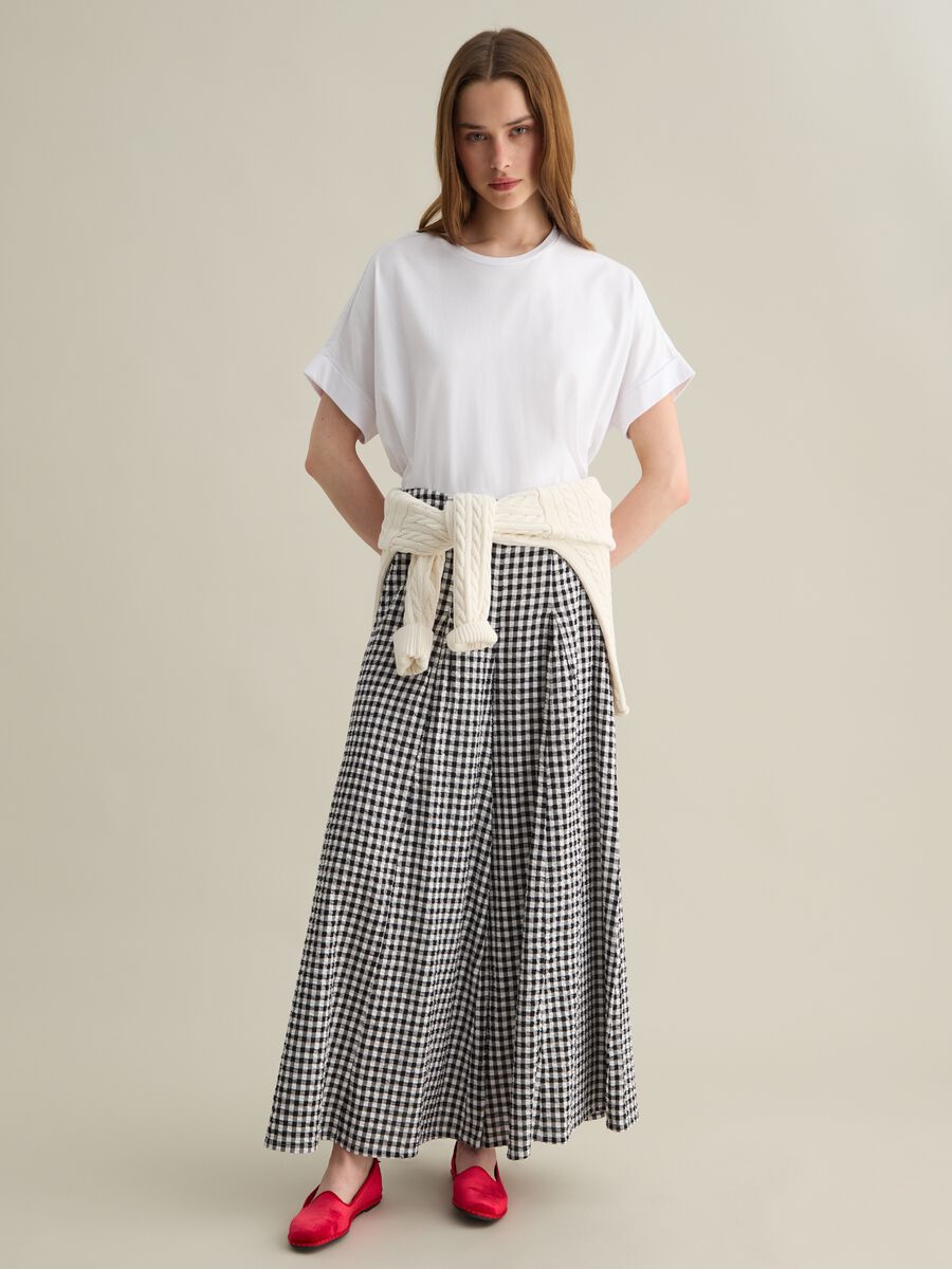 Wide Black and White Checkered Trousers Piombo_0