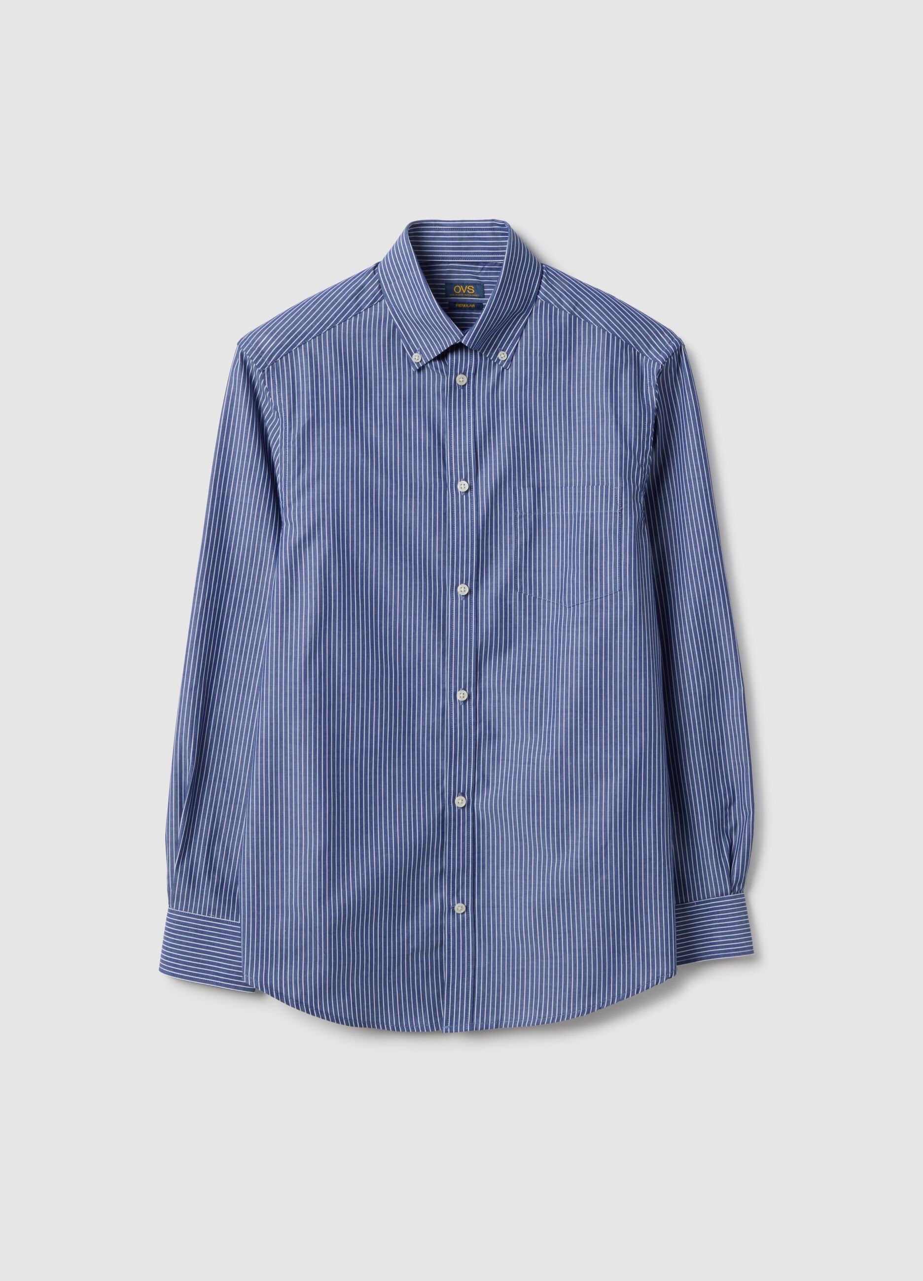 Multi-coloured striped cotton blend shirt, regular fit