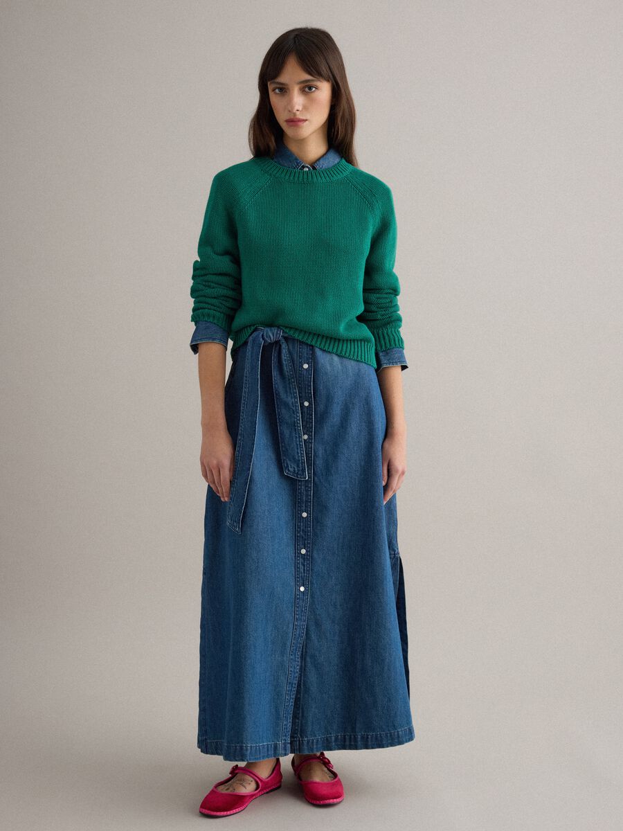 Green crew neck pullover in pure cotton regular fit_1