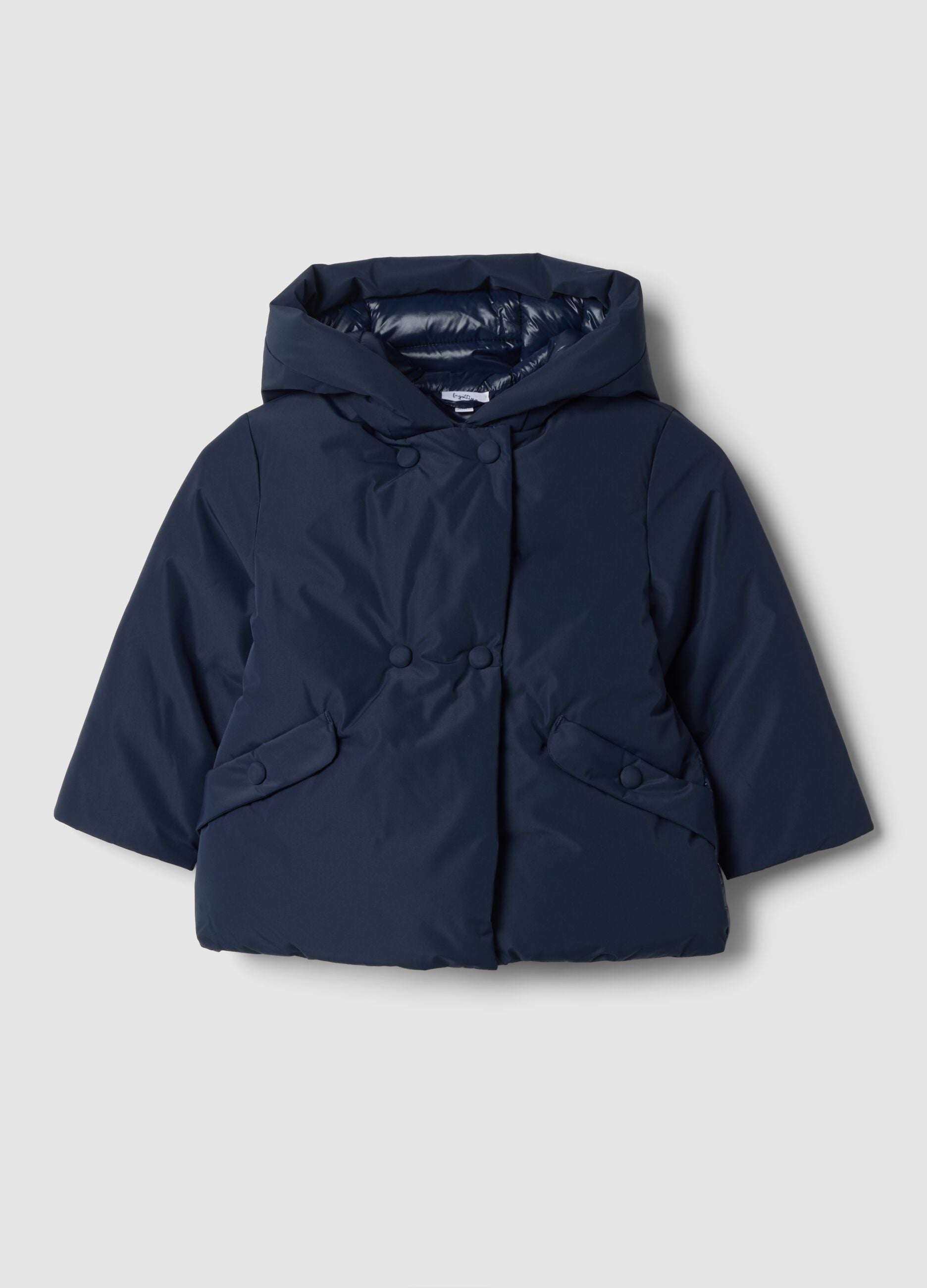 Navy padded hooded jacket, regular fit
