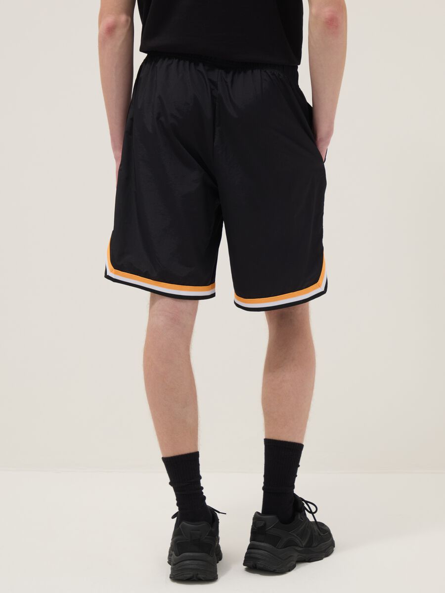 Regular fit black sports shorts with white and orange details_2