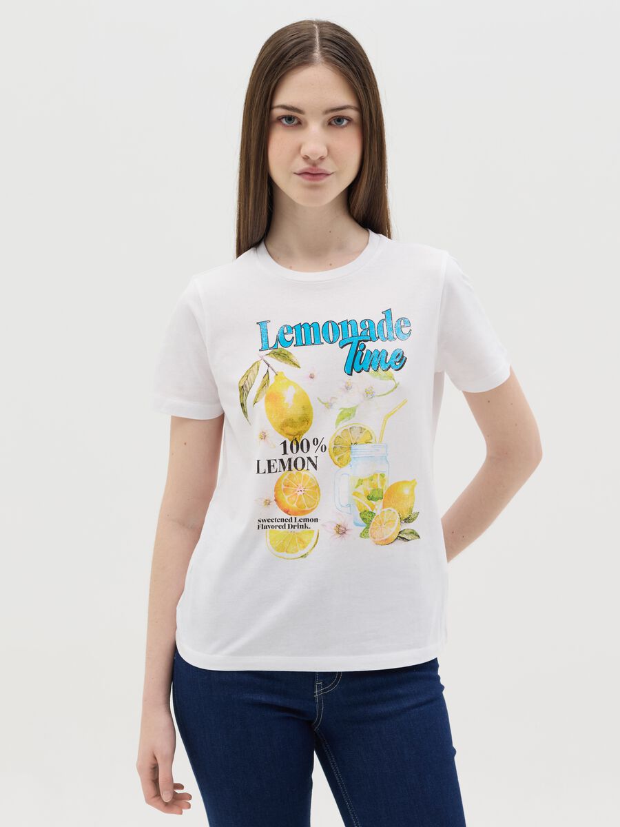 White T-shirt with Lemonade Time print in pure cotton from Ovs_0