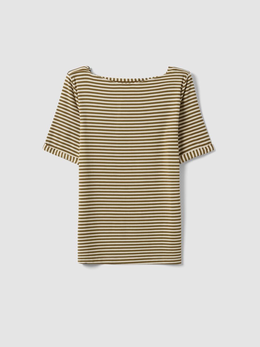T-shirt bianca in viscosa elasticizzato a righe_4