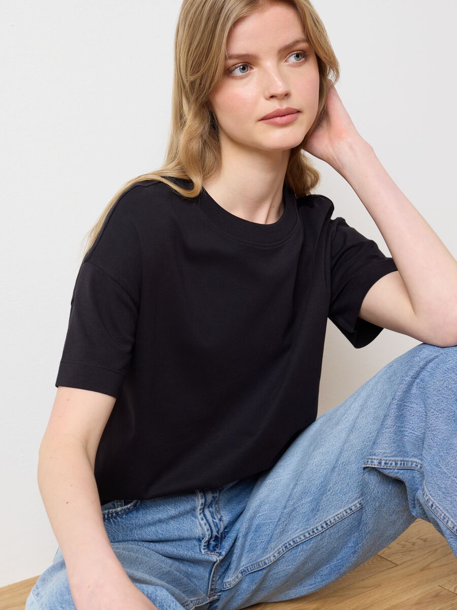 Black pure cotton T-shirt Les Copains_0