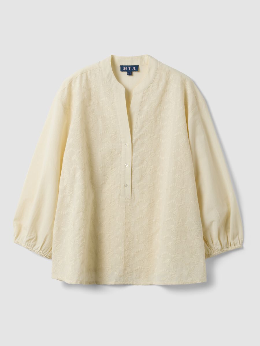 Camicia beige in puro cotone con ricamo_4