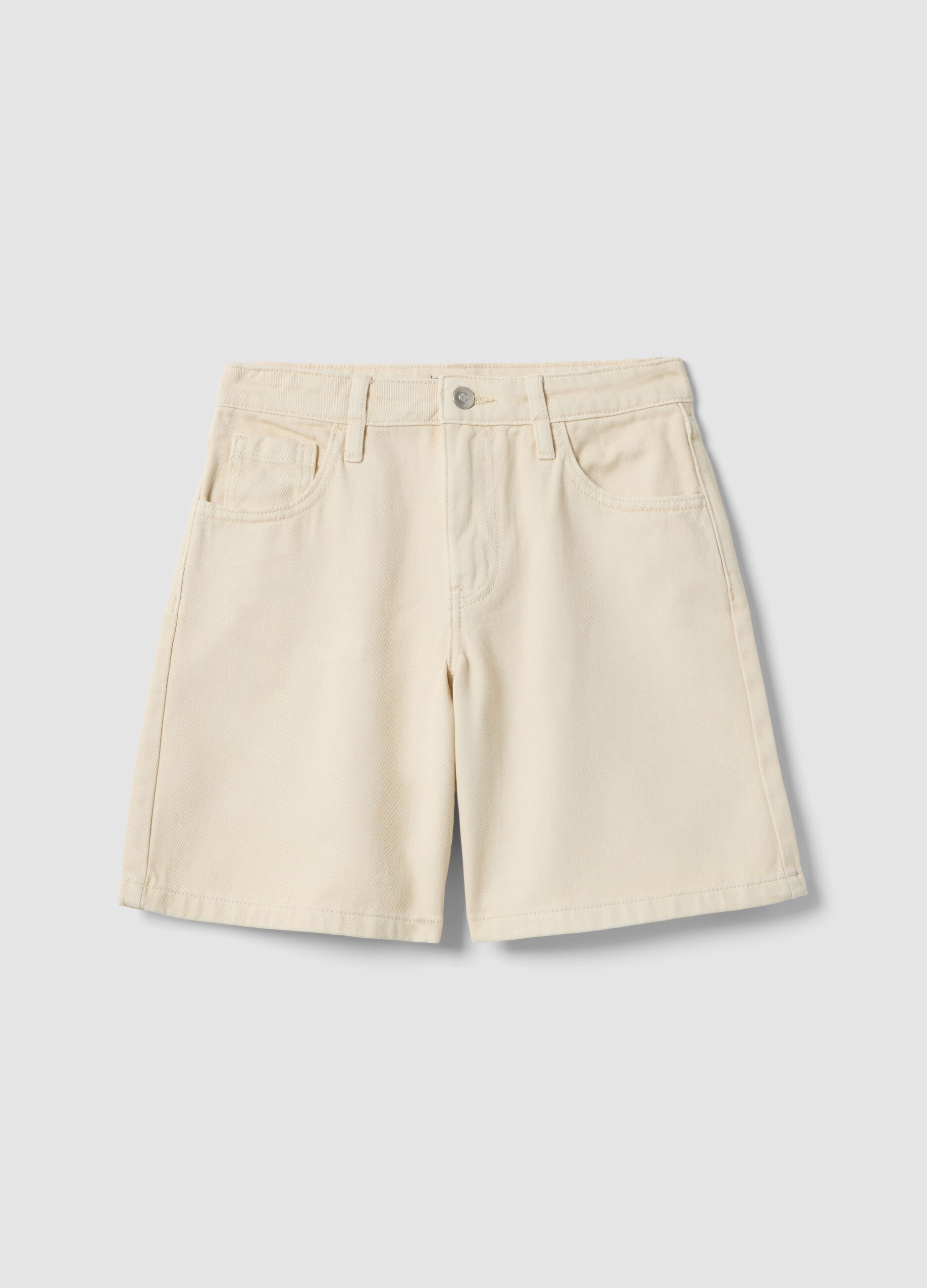 Girls' beige pure cotton shorts with regular fit