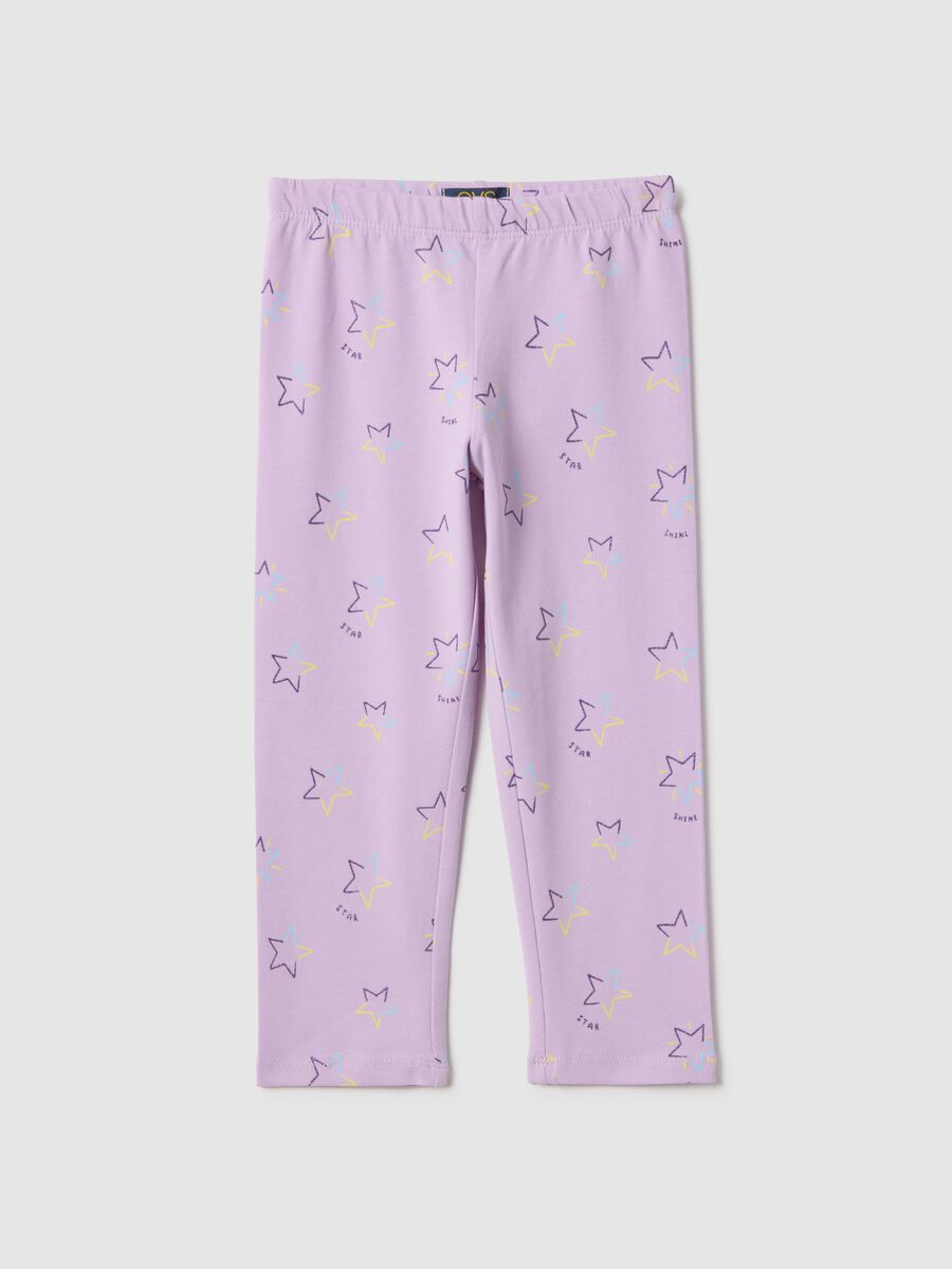 Girls' Purple Stretch Cotton Skinny Fit Leggings with Stars_0