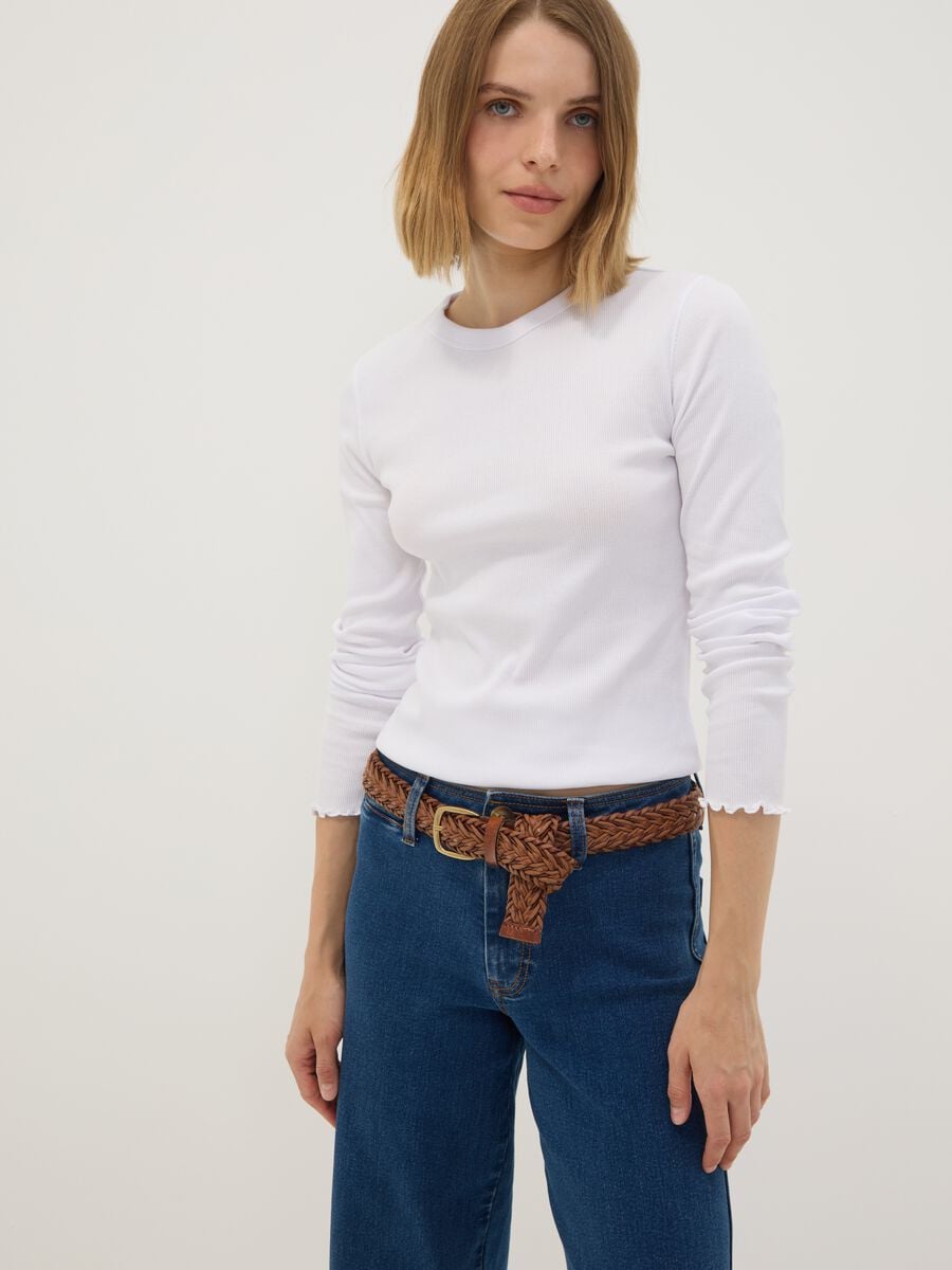 T-shirt bianca in puro cotone a maniche lunghe girocollo regular fit_2