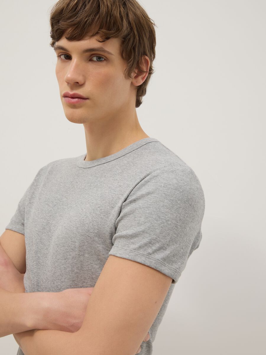 Grey slim fit stretch cotton T-shirt_3