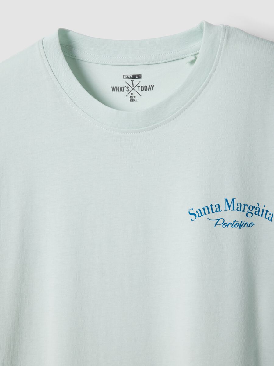 T-shirt azzurra con scritta in puro cotone regular fit_5