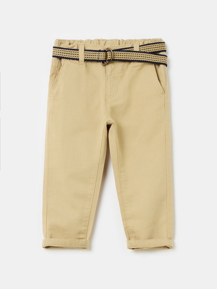 Pantaloni in cotone e lino con cintura_0