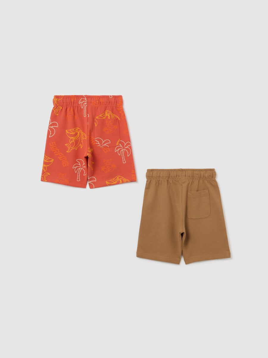 Two-pack orange and brown shorts in cotton with drawstring_1