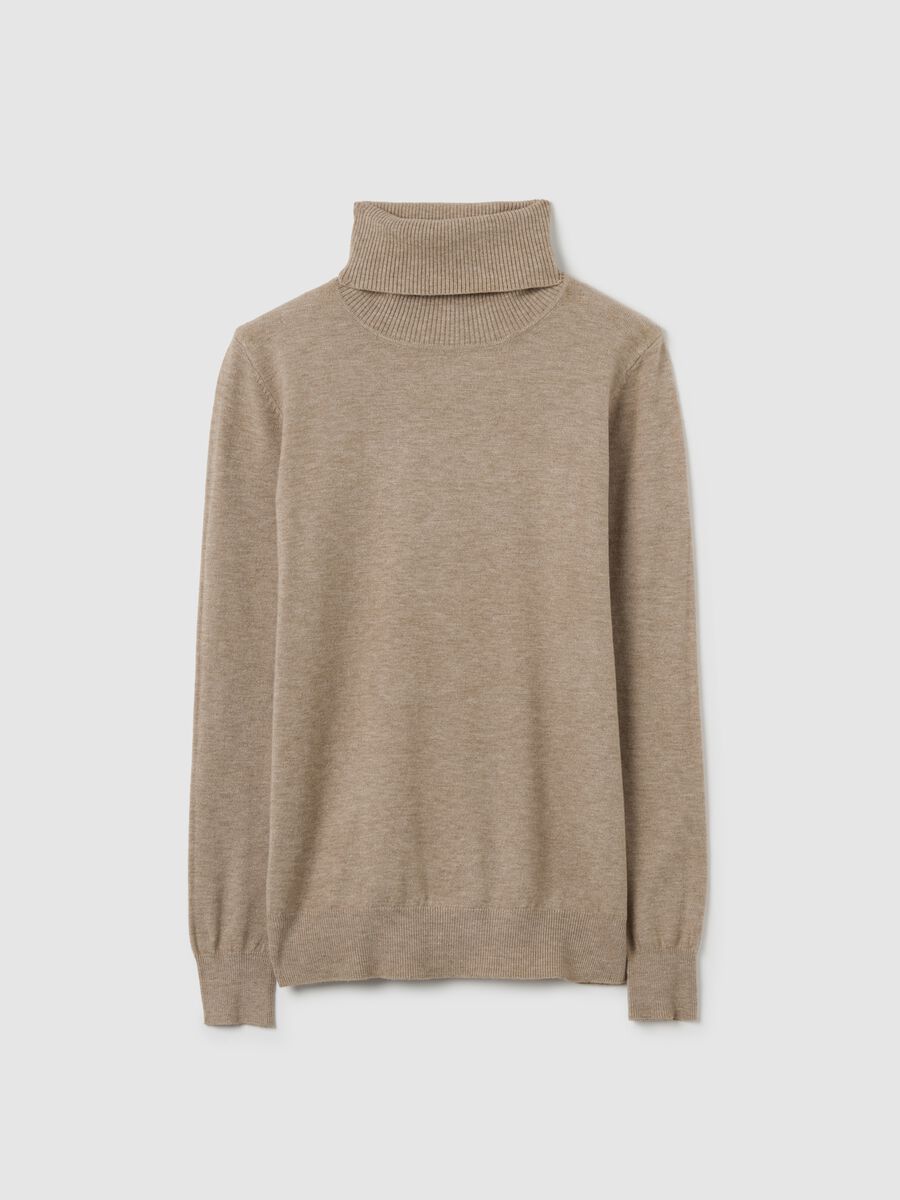 Beige turtleneck regular fit sweater_4