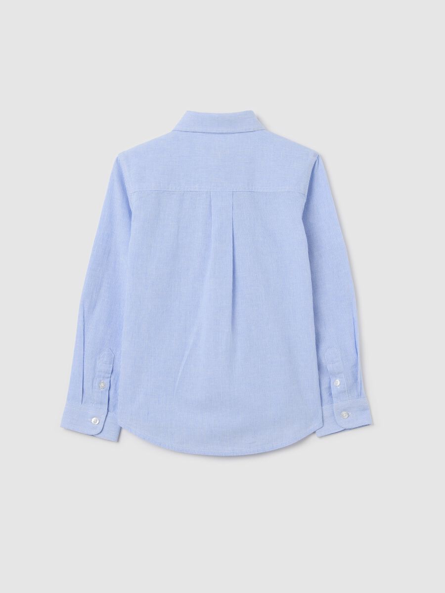 Camicia bianca e azzurra in cotone e lino a righe_1