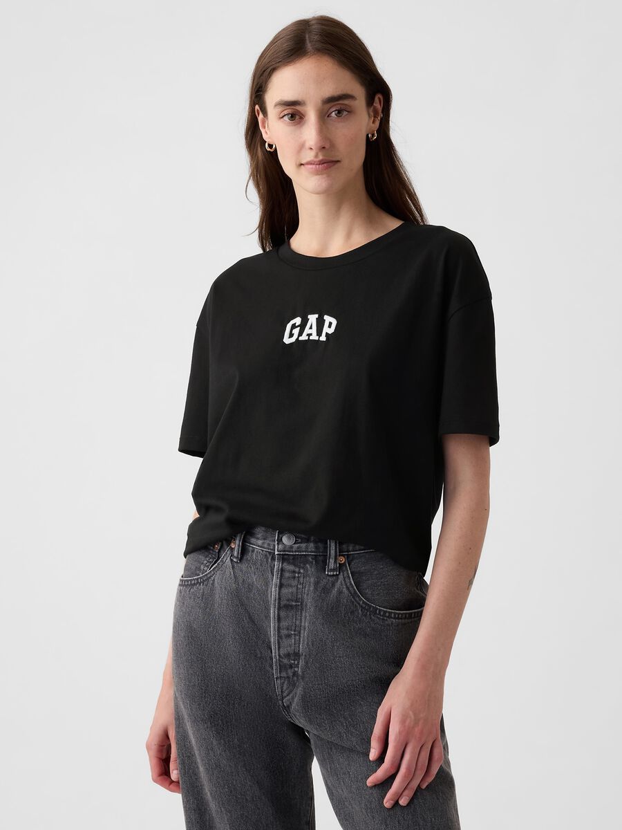 Black cotton short-sleeve T-shirt_0