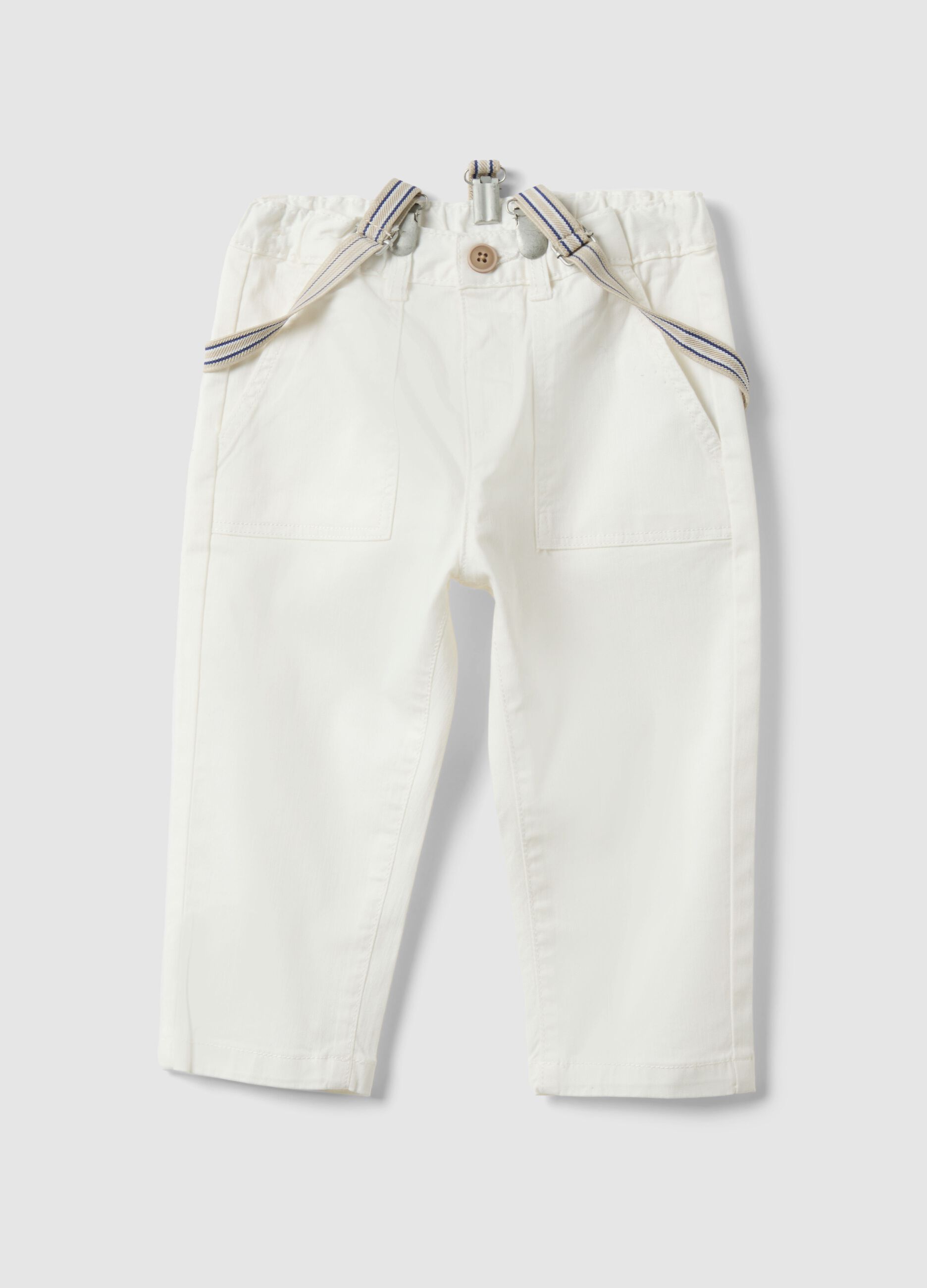 White stretch cotton regular fit trousers for boys