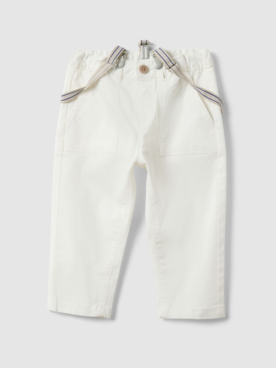 White stretch cotton regular fit trousers for boys_0