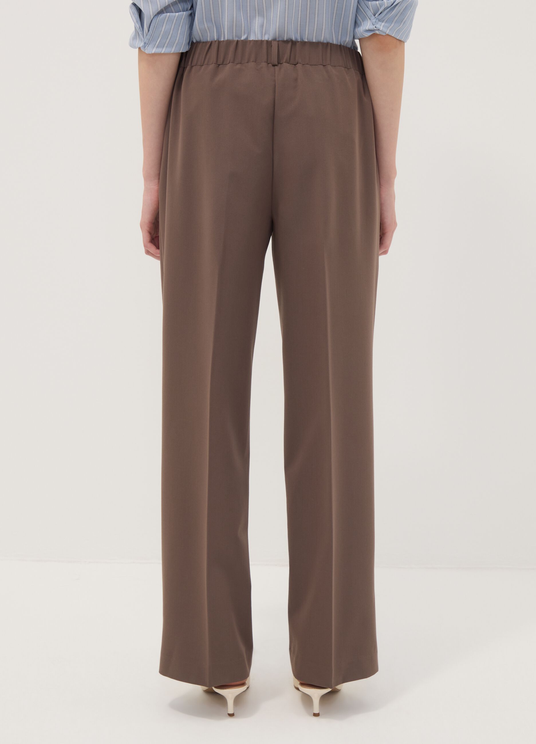 Brown stretch-viscose straight-fit trousers