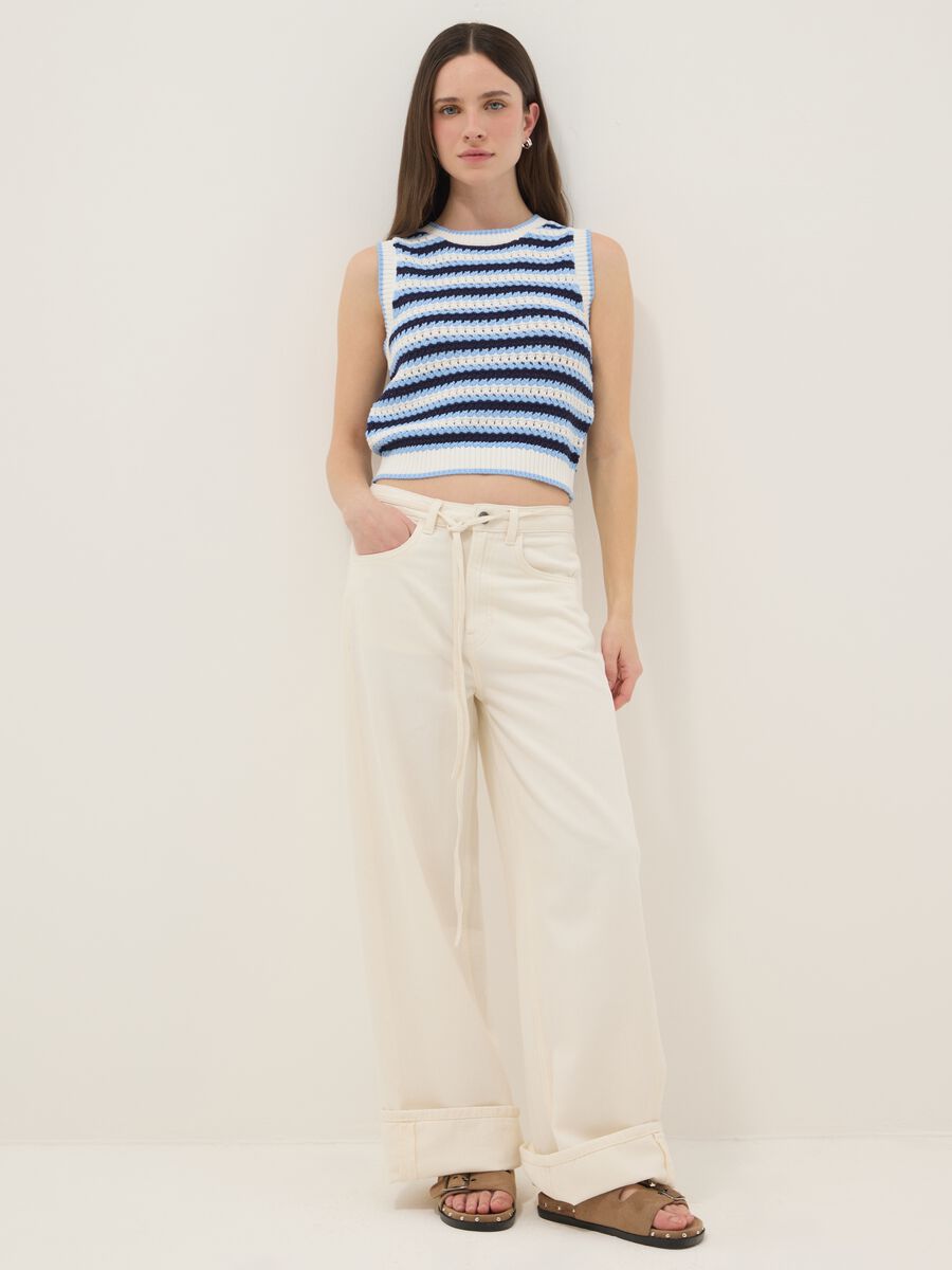 Multicolour striped pure cotton tank top, regular fit_2