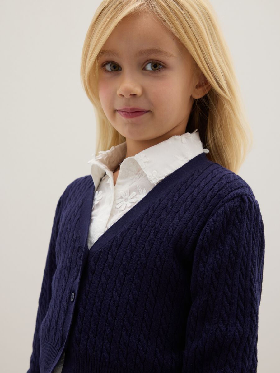 Girls' blue cardigan in cotton blend regular fit with V neckline_2