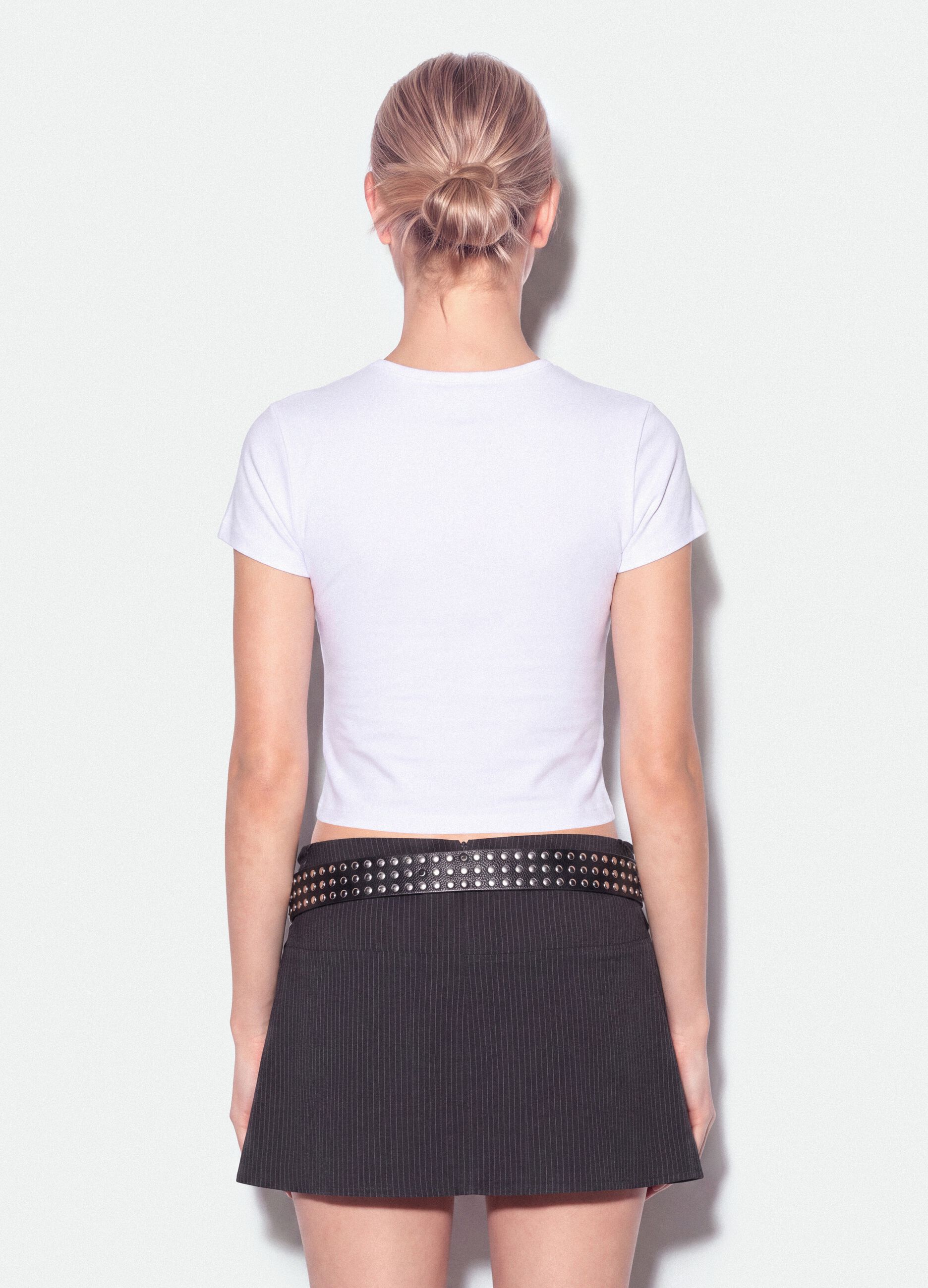 White fitted pure cotton T-shirt with Six Seven front print