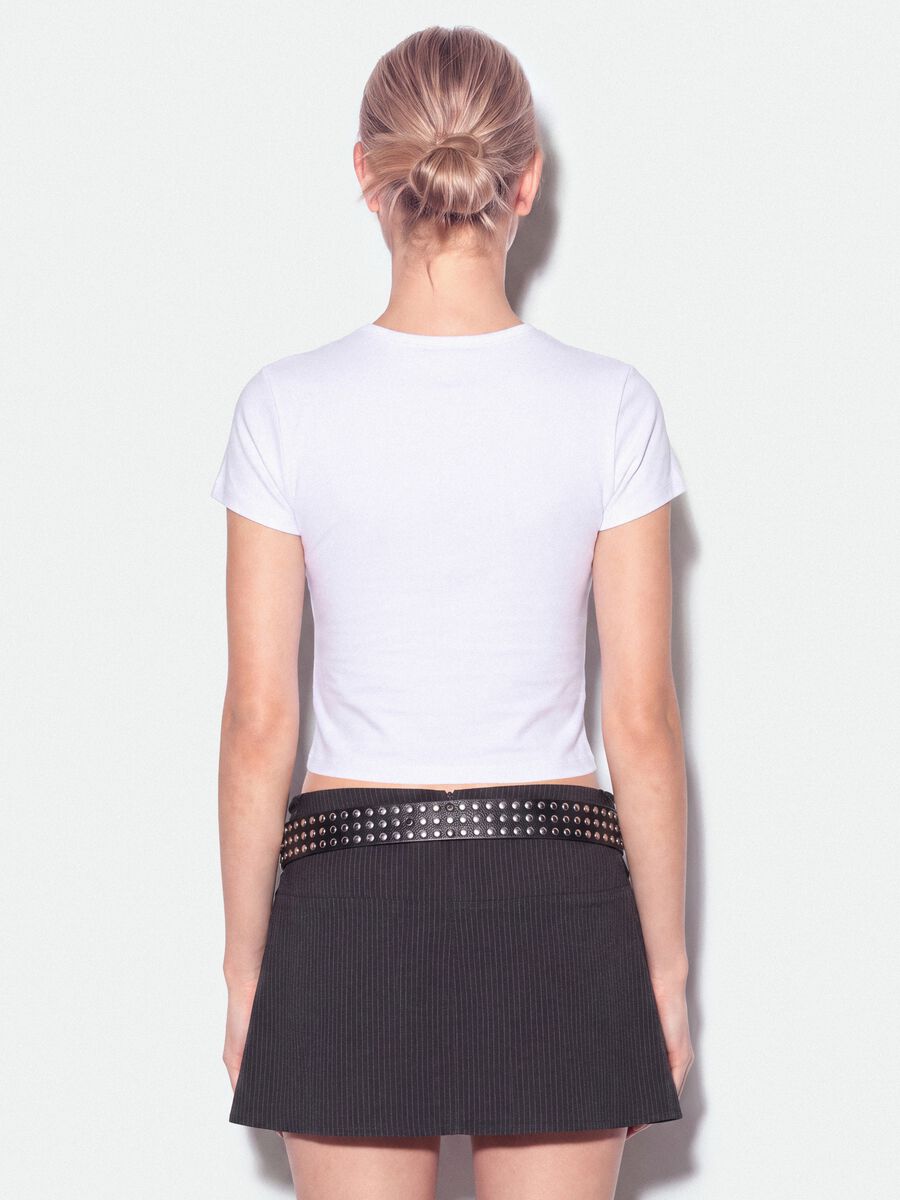 White fitted pure cotton T-shirt with Six Seven front print_2