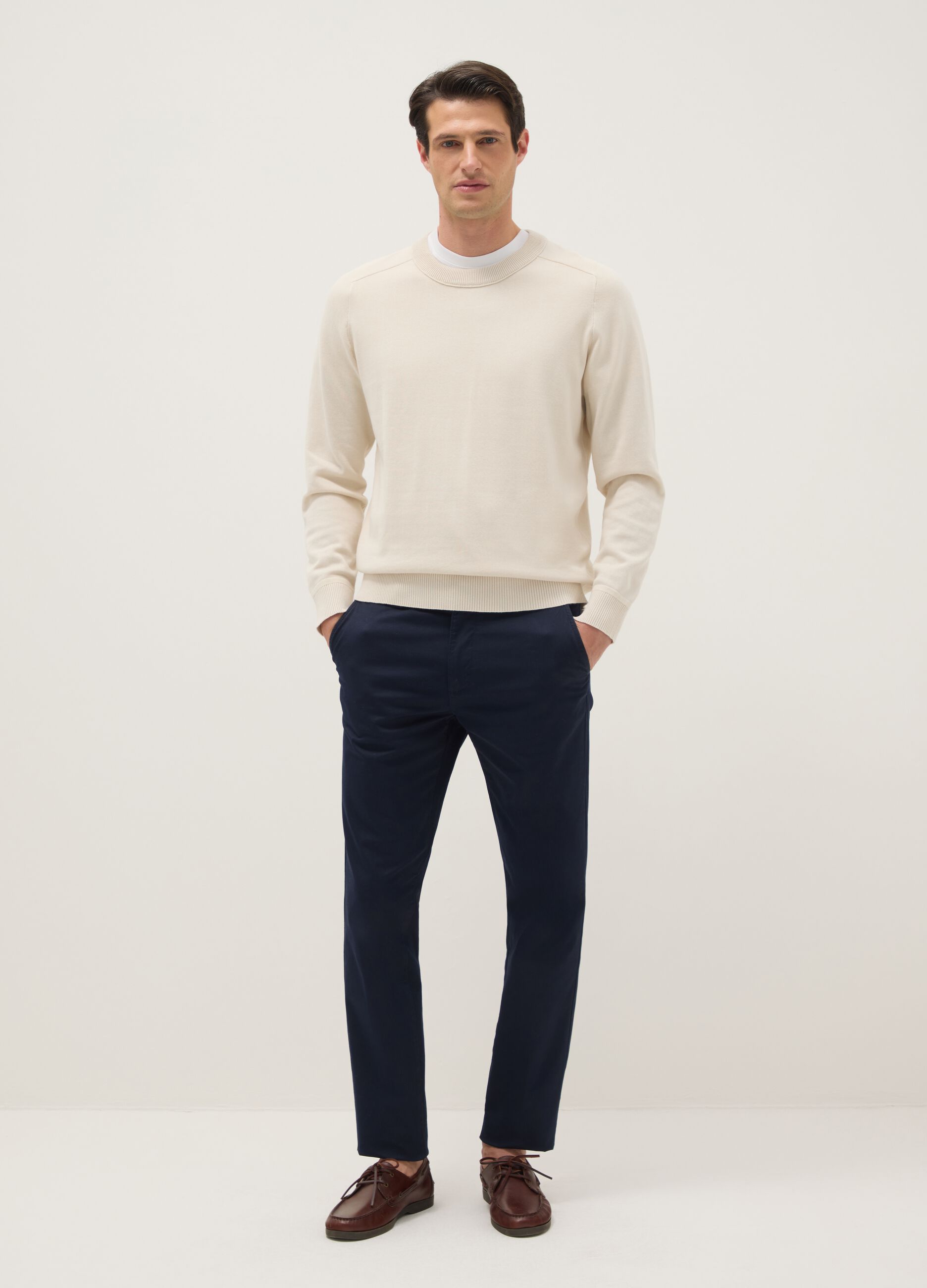 Blue stretchy cotton slim fit chino trousers