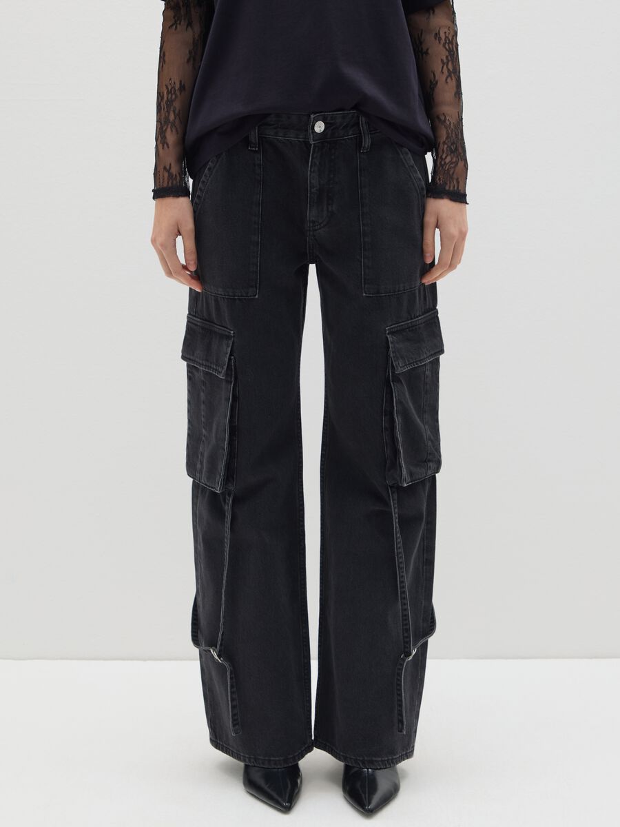 Black pure cotton cargo trousers_1
