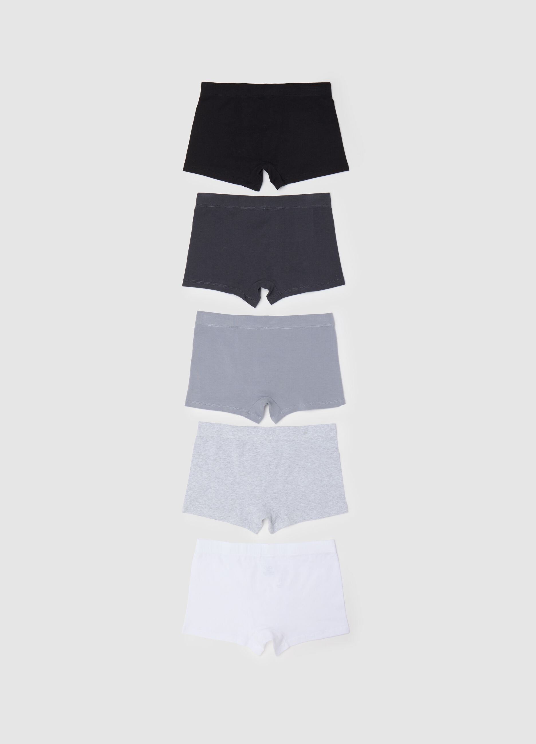 Five-pack black and grey boxer shorts in stretch cotton