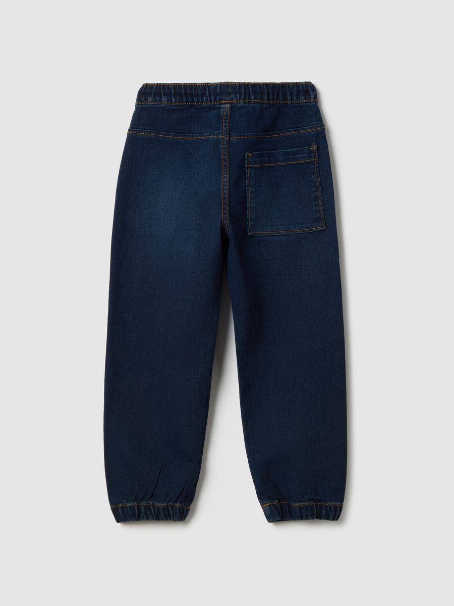 Blue cotton blend relaxed fit jogger jeans for boys_1