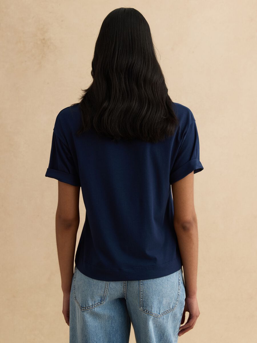 Blue short-sleeve jersey t-shirt in stretch cotton and modal_3