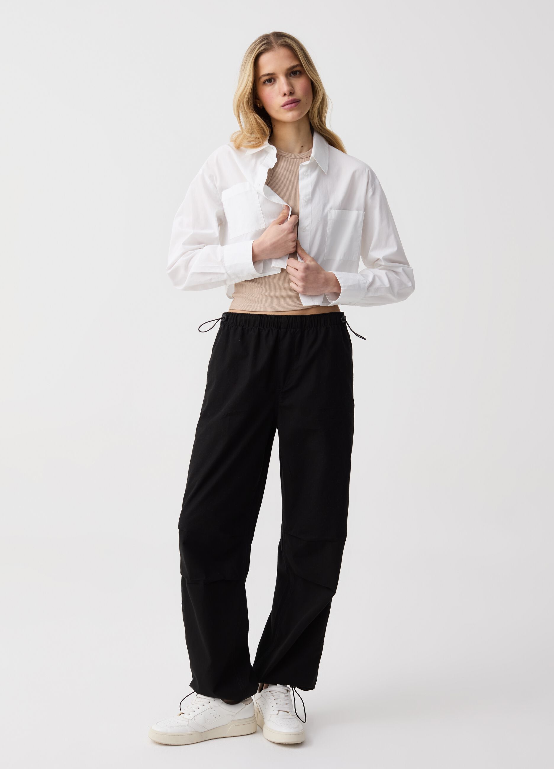 Ovs Pantaloni parachute in popeline
