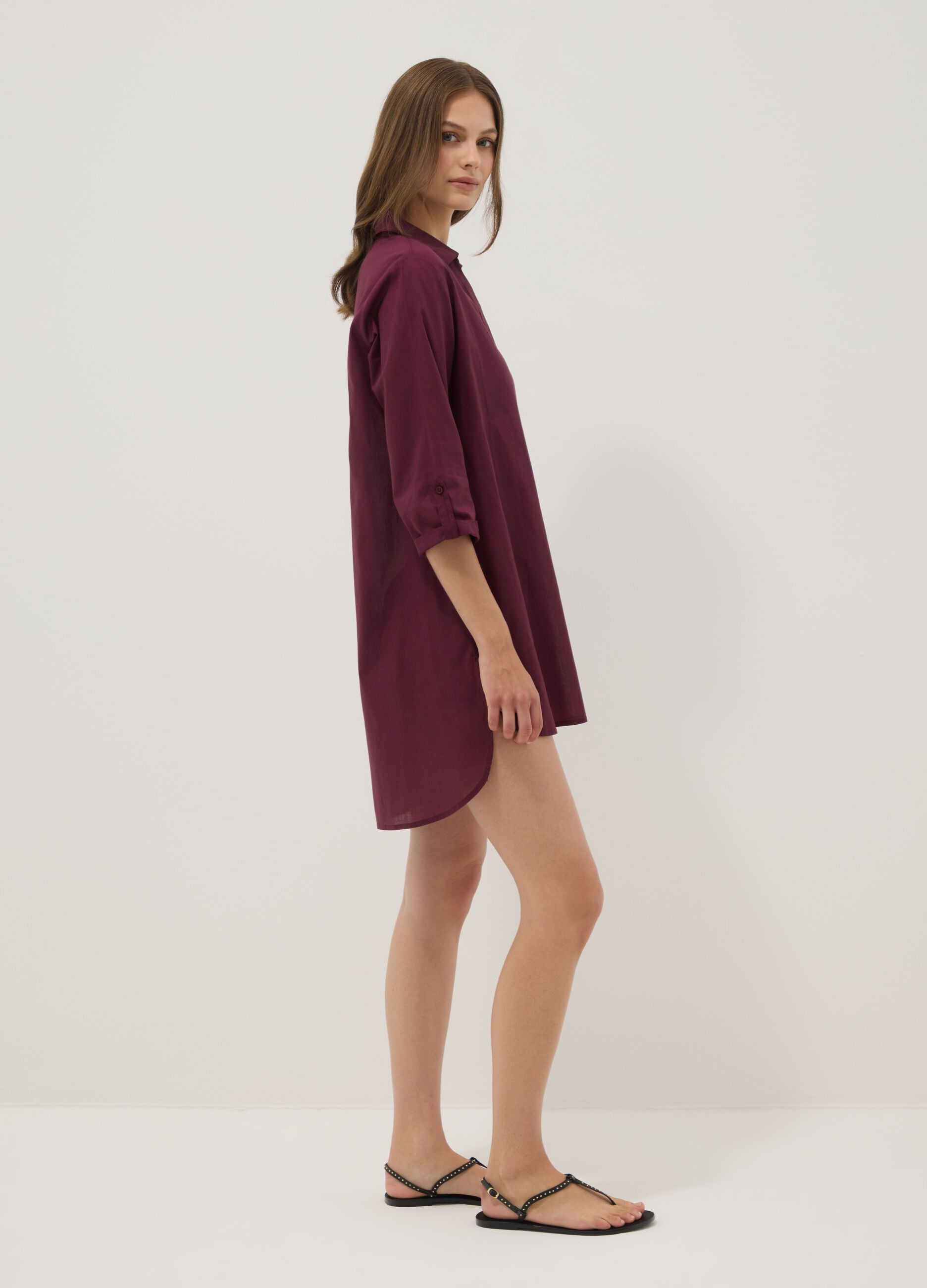 Purple pure organic cotton kaftan with V-neck