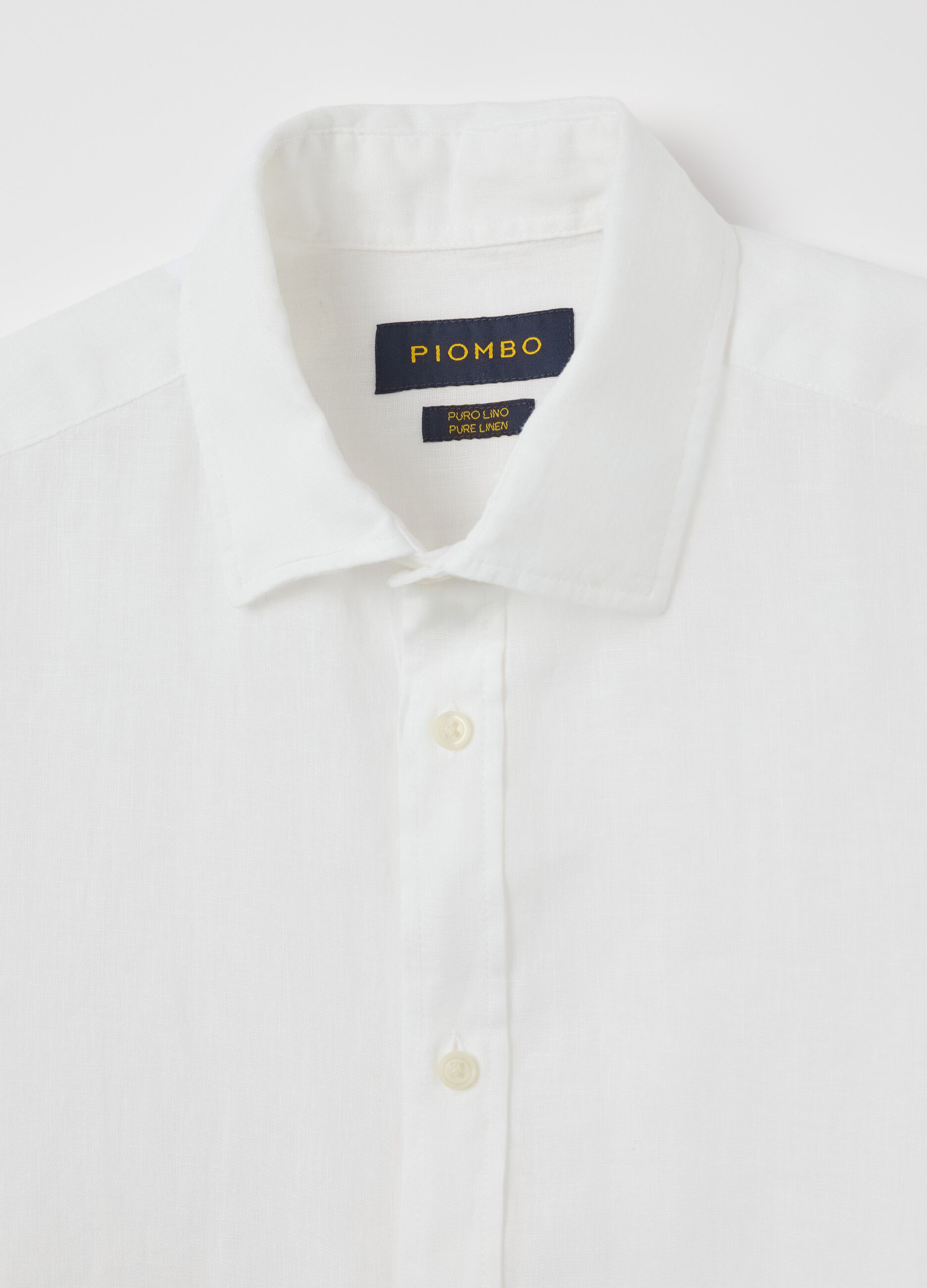 White Pure Linen Shirt Piombo
