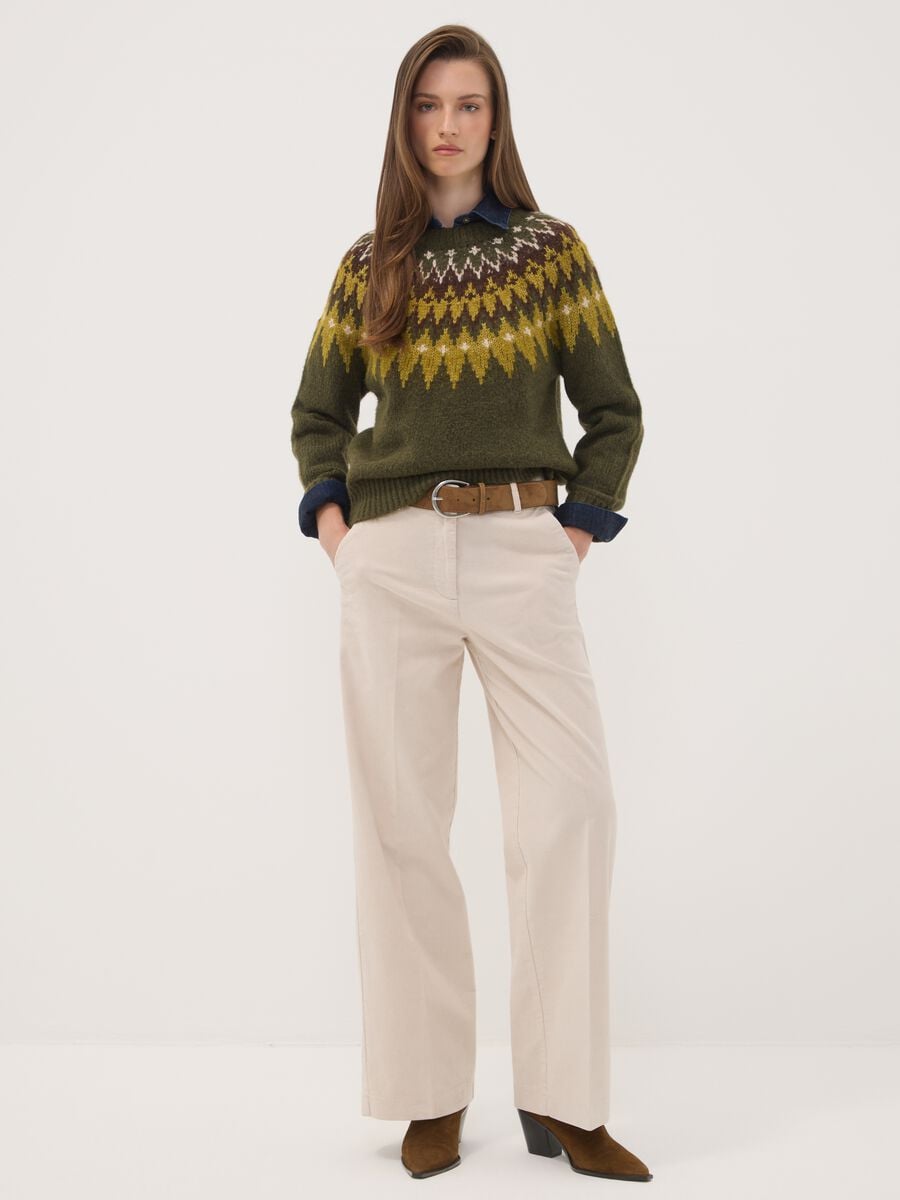 Pantaloni The Iconic Pants beige in cotone elasticizzato a coste straight fit_0