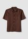 Brown short sleeve pure linen regular fit shirt_1
