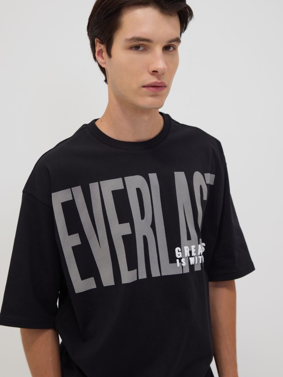 Black pure cotton T-shirt with front logo_2