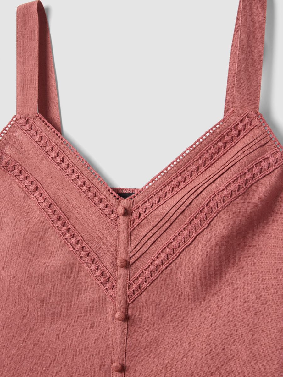 Pink regular fit cotton-linen blend top with lace details_5