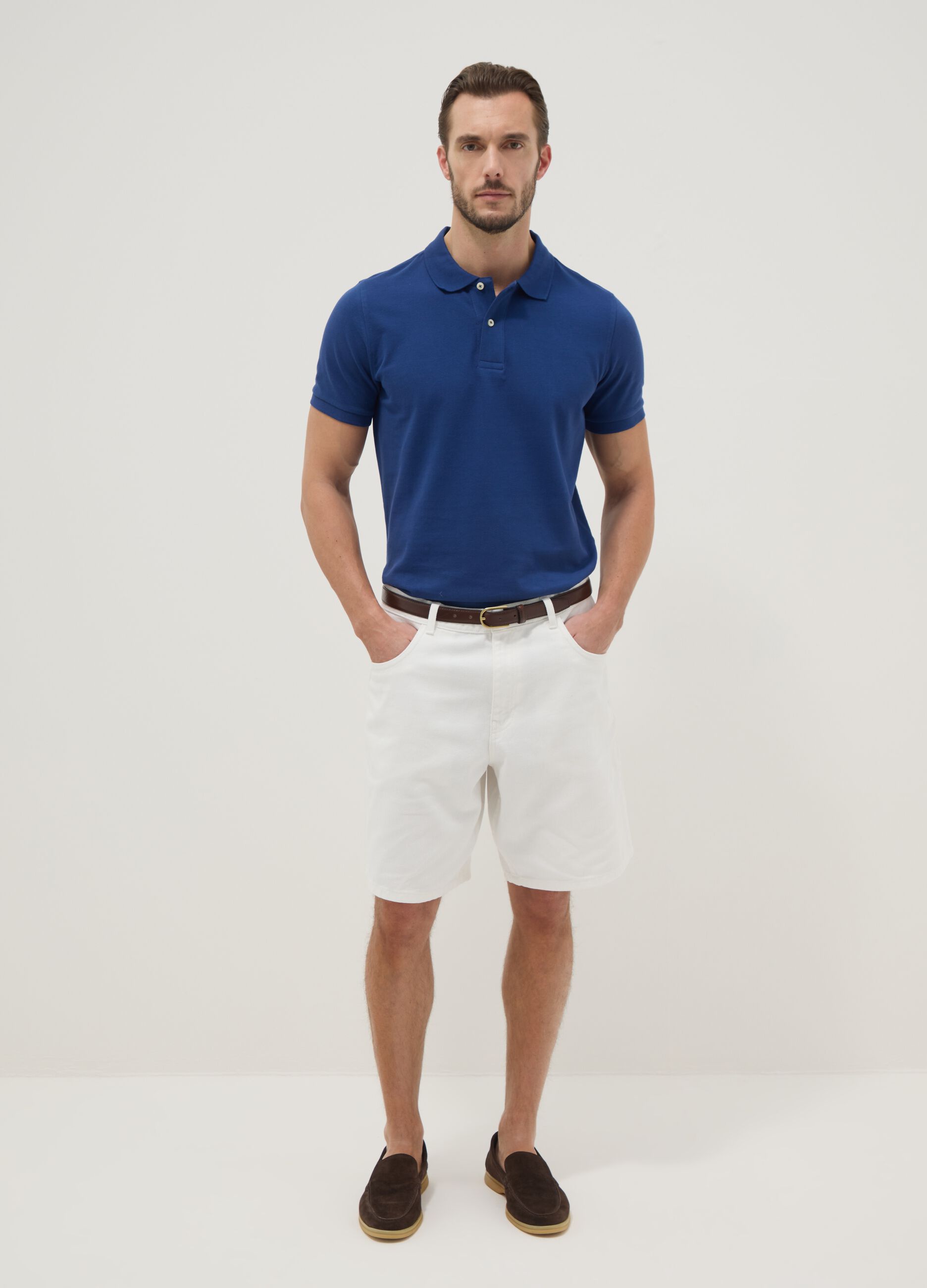 Regular fit short sleeve polo shirt in pure blue cotton