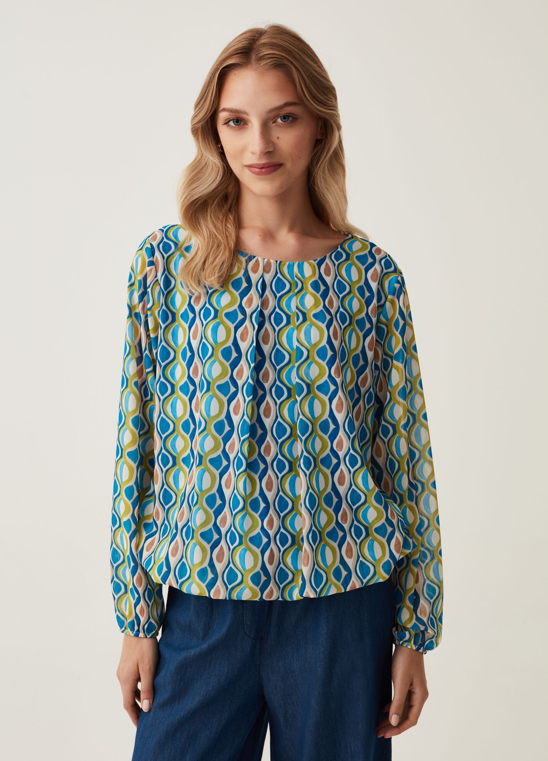 Blusa girocollo con stampa optical Hybrid_1