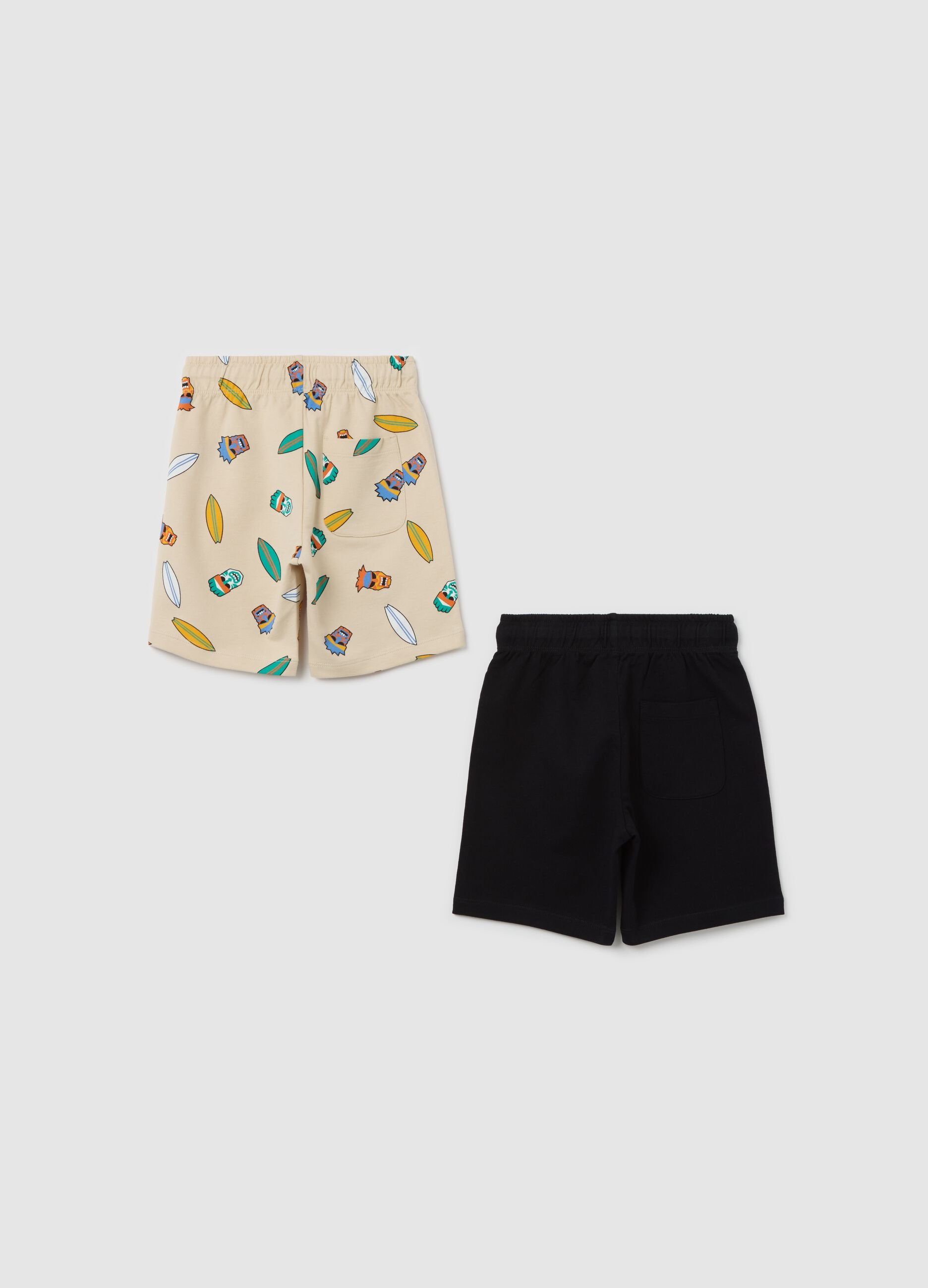 Two-pack blue and white shorts in cotton with drawstring