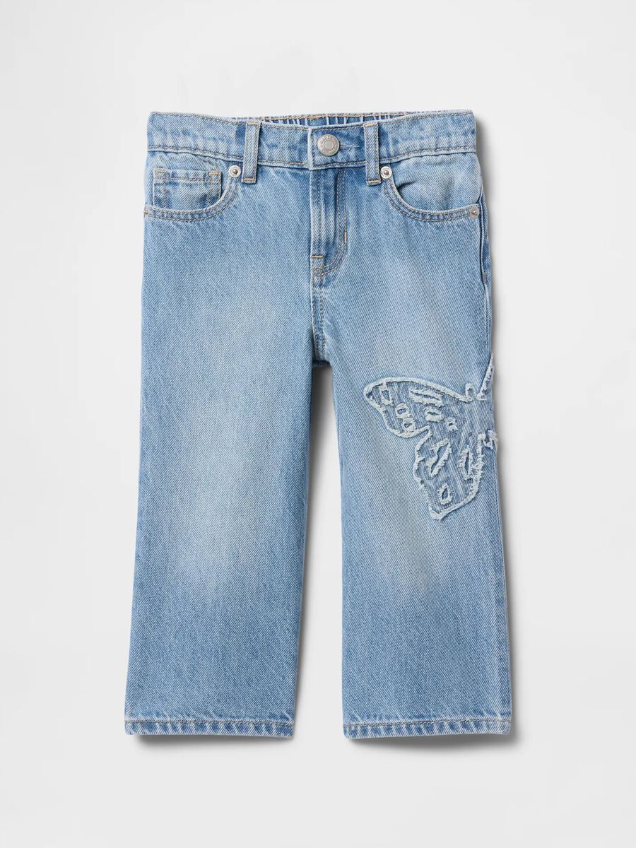 Jeans denim con ricamo farfalla_0