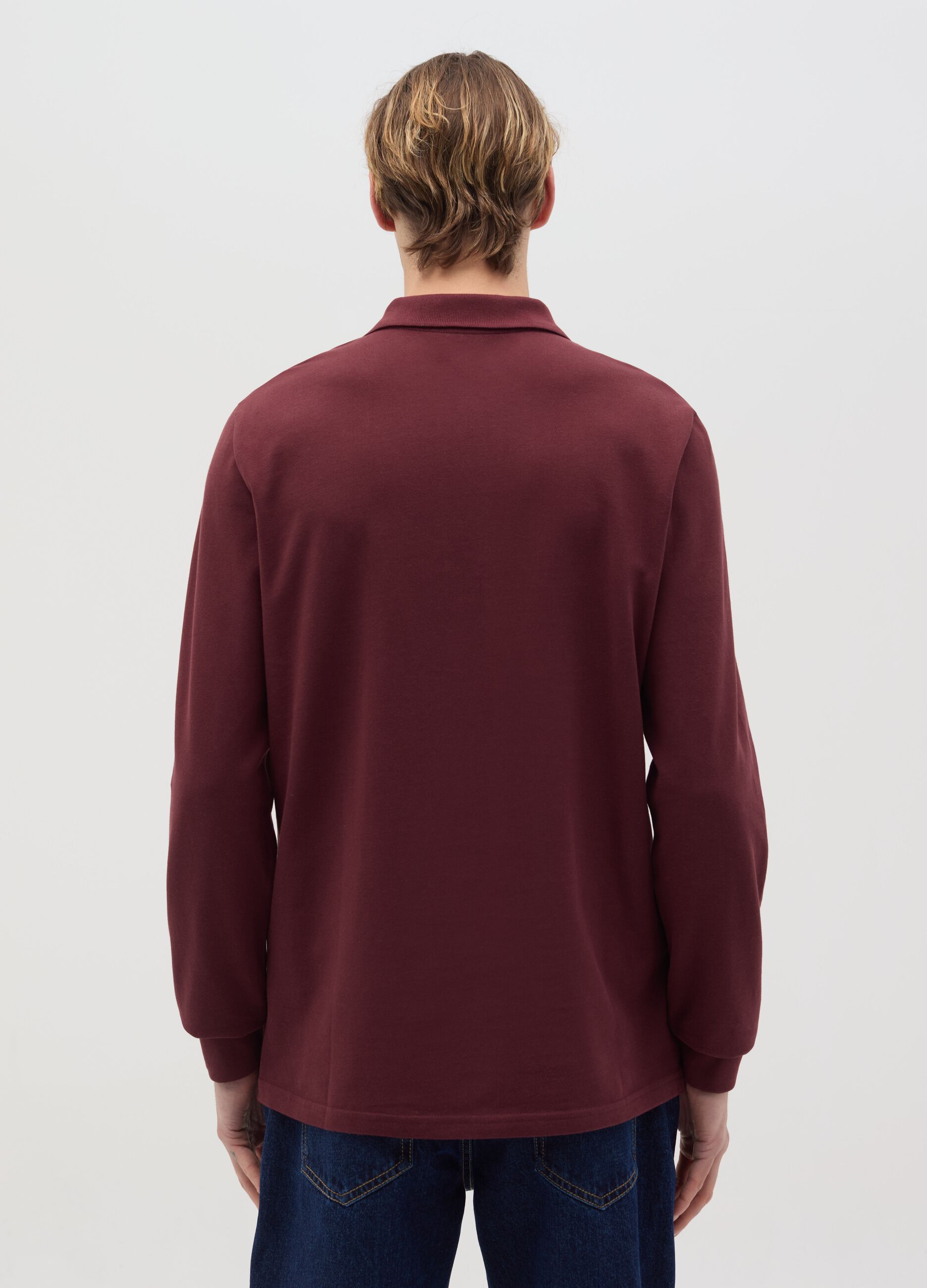 Long-sleeved polo shirt in organic cotton